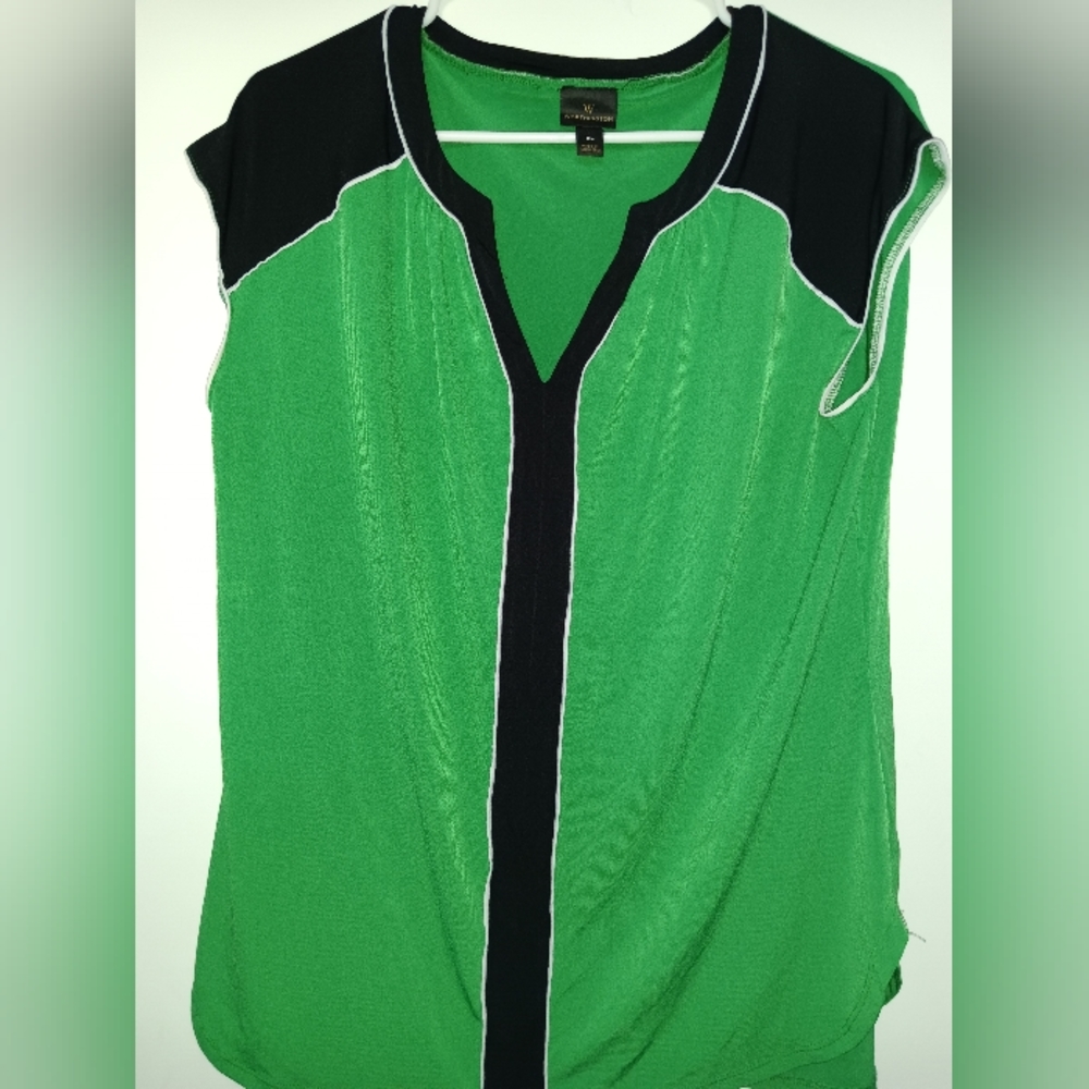 Worthington Green Black Blouse